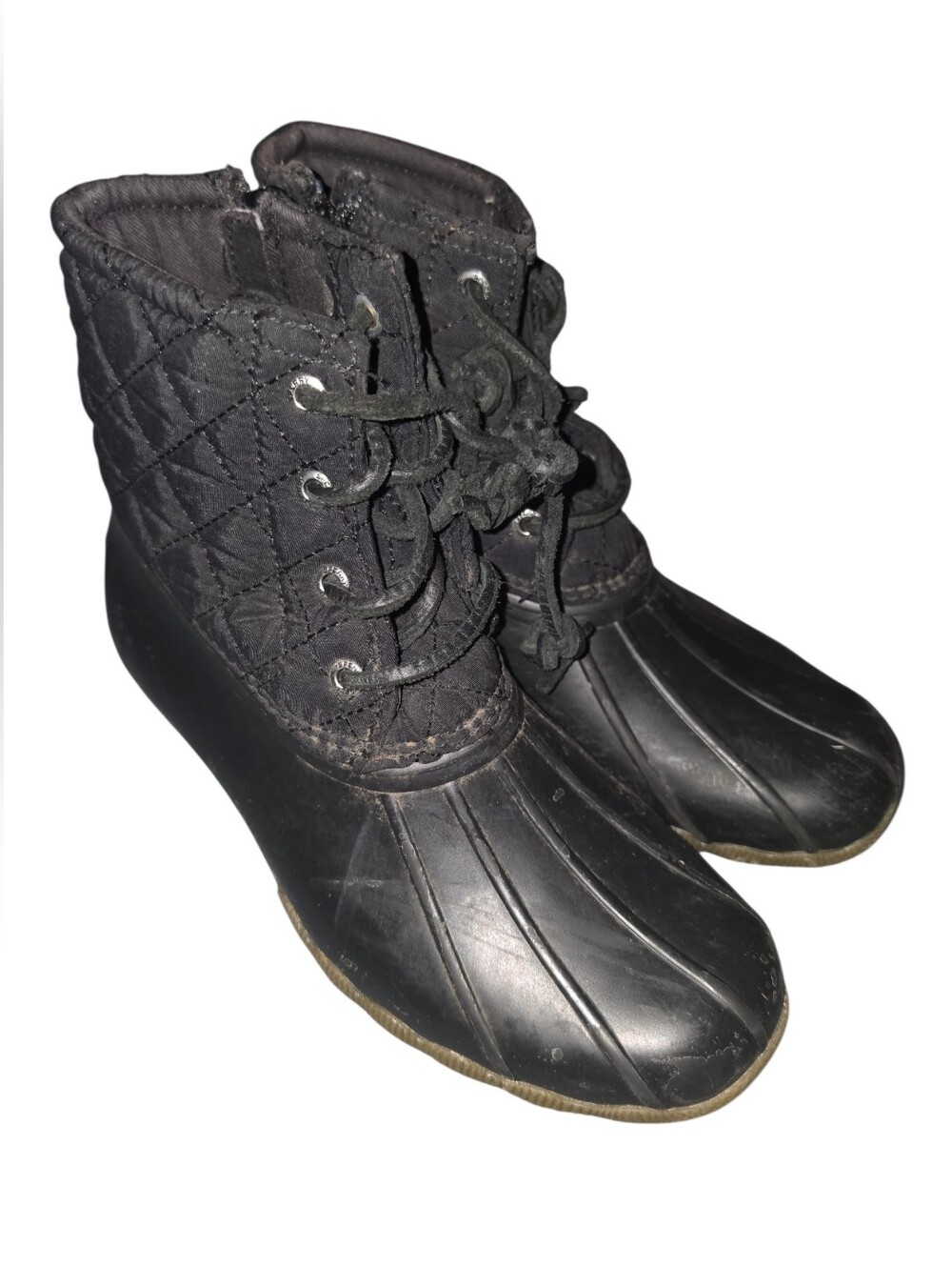 9/2/9. Sperry Girls Black Quilted Lace-Up Duck Boots